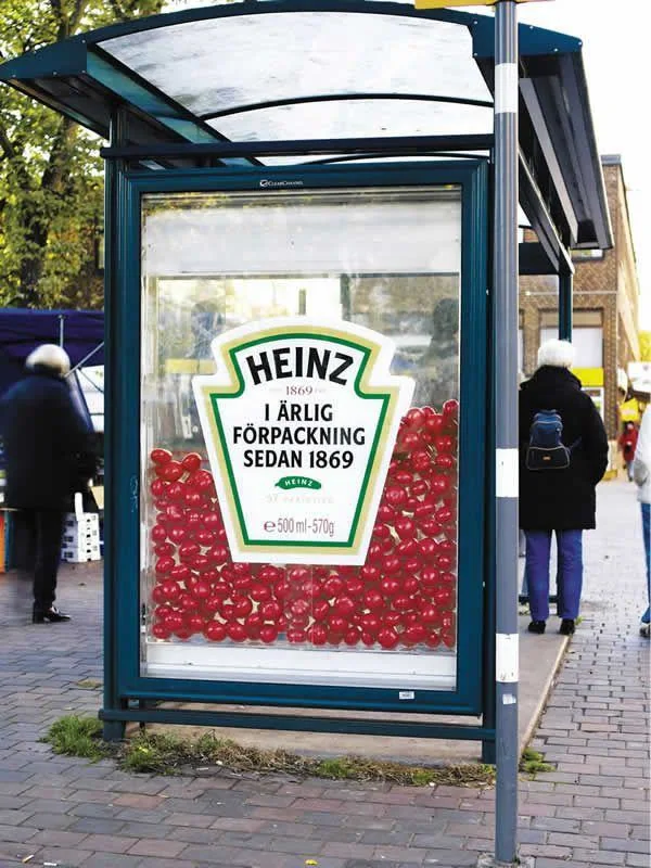 An example of bold outdoor advertising at a bus stop